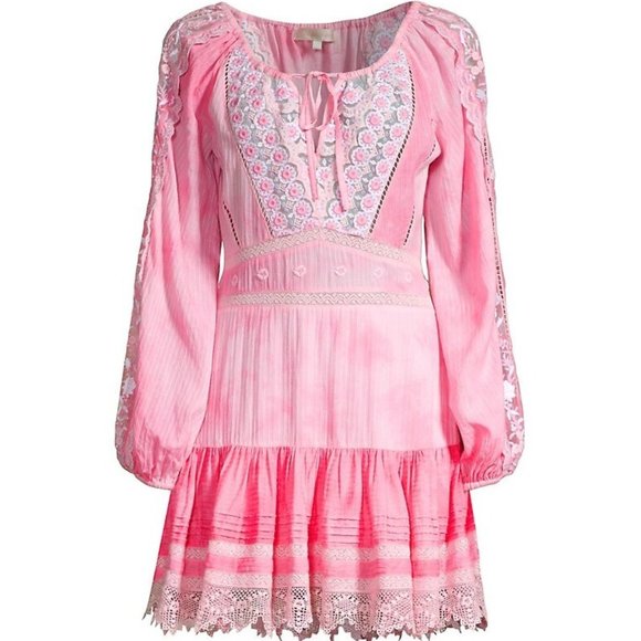 Loveshackfancy Chelie dress pink Zinnia embroidered fairy floral eyelet trims 4